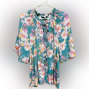 Teal and Pink Floral Blouse